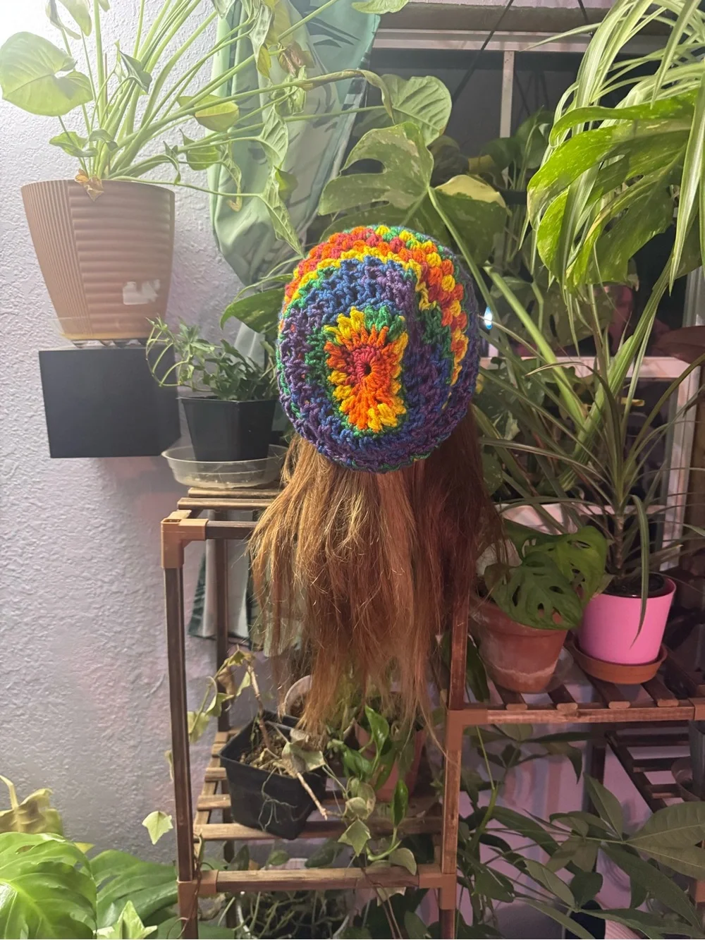 Handmade Multicolor Crochet Slouchy Beanie - Rainbow Colors
